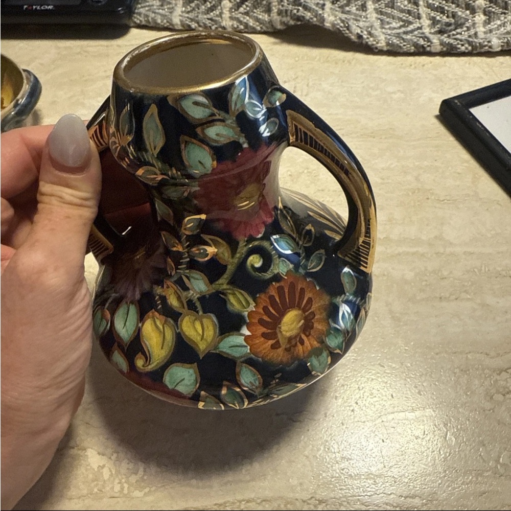 Vintage Hand Painted Floral Vase Made in Belgium Dual Handle 327 - Picture 4 of 4
